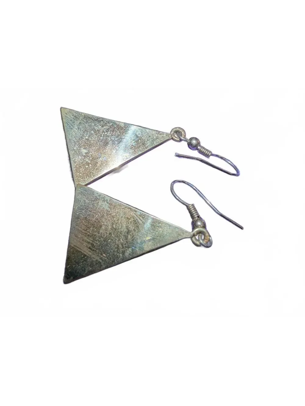 Vintage Alpaca Mexico Triangular Abalone Shell Dangle Earrings